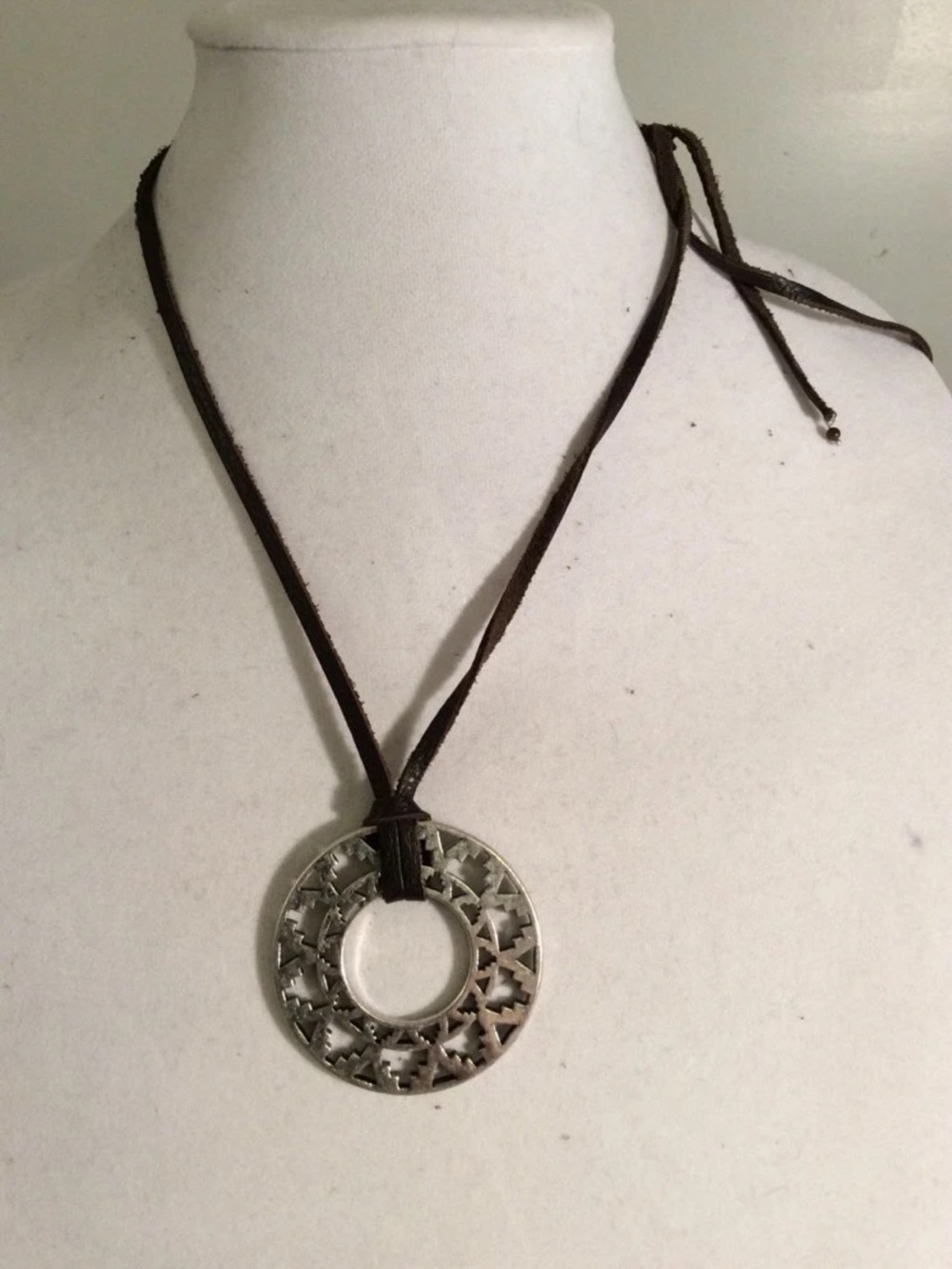 Lucky Brand Brown Suede Cord Necklace with Silver Star-Cut Round Pendant